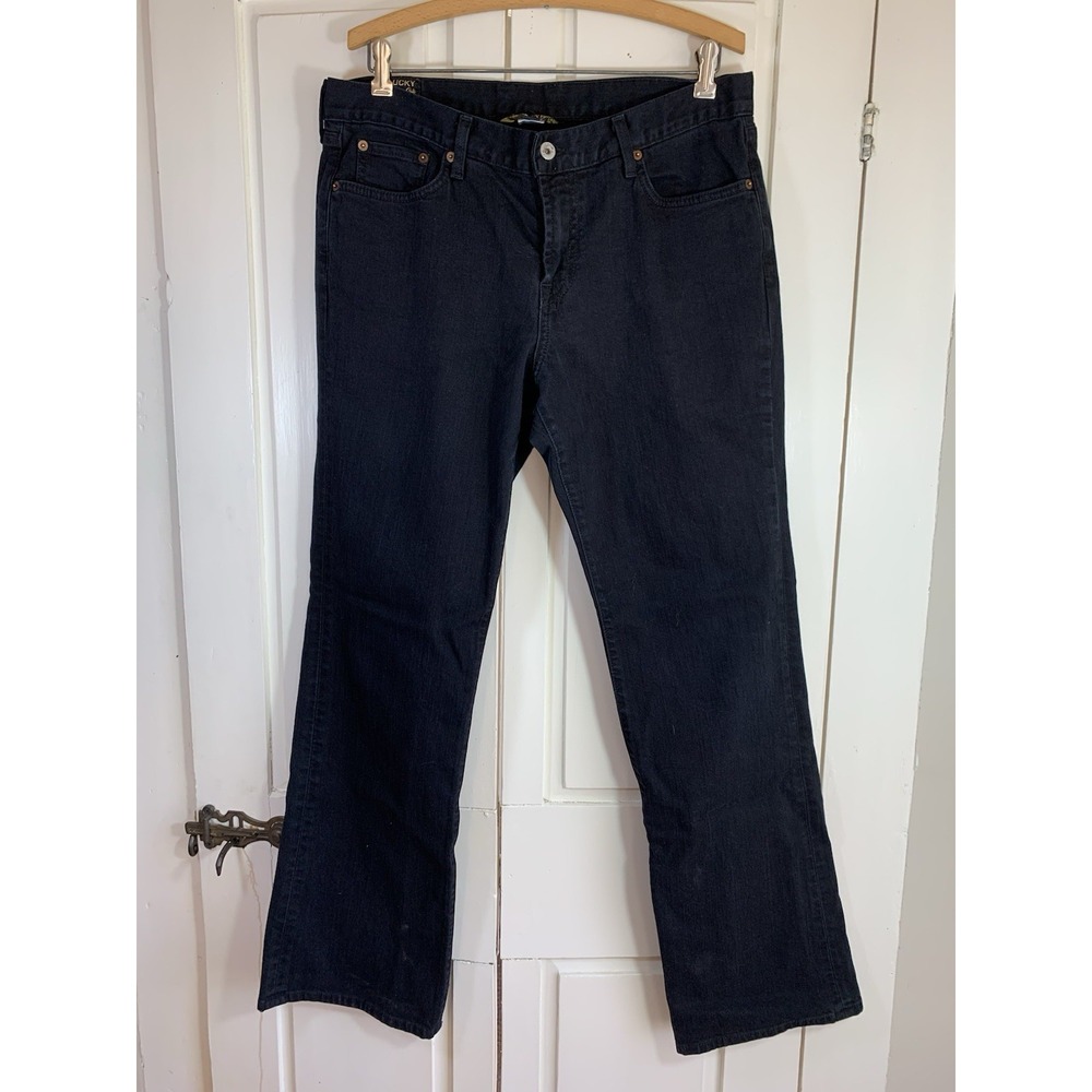 Lucky Brand Gene Monteano Denim Jeans Women 14 32 Dark Wash Boot Cut Aged Basic